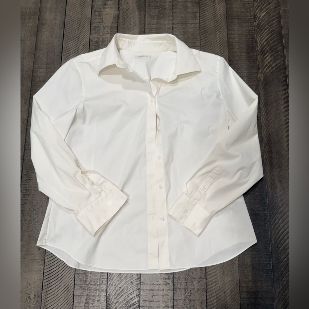 Lafayette 148 NY Off White Stretch Poplin Shirt Sz 16 | Classic Tailored Blouse - Picture 3 of 9